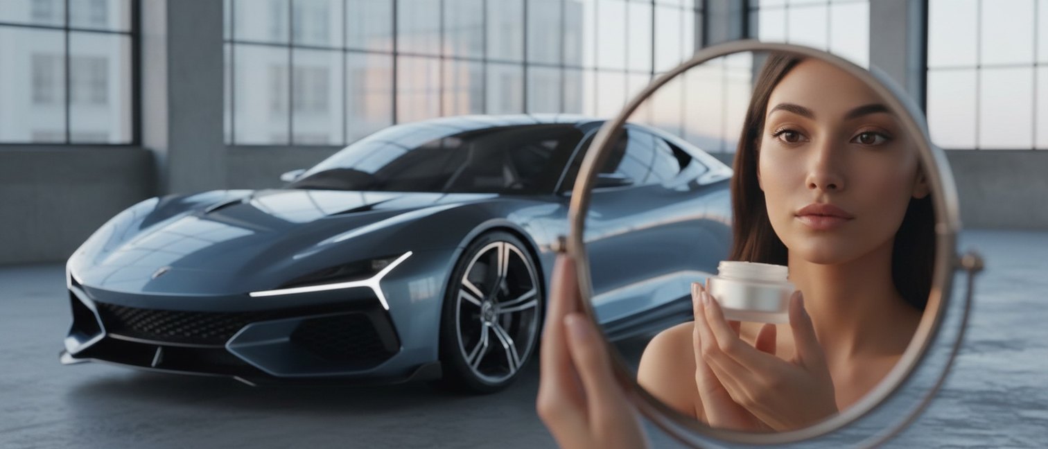 Femme aux yeux marrons appliquant une crème devant un miroir
