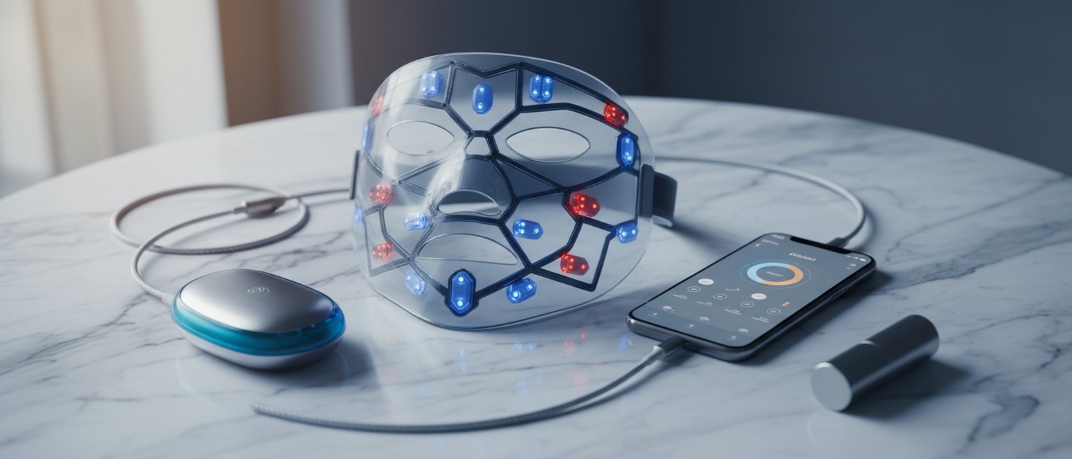 Appareils de beauté connectés disposés sur une table